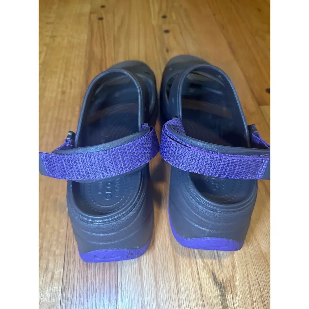 Crocs Sport Sandals Mens 7 Womens 9 Black Purple Adjustable Strap M7 W9